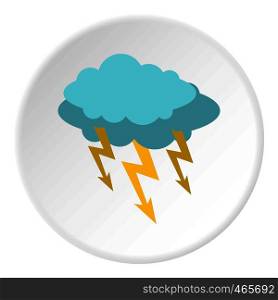 Storm cloud lightning bolt icon in flat circle isolated on white background vector illustration for web. Storm cloud lightning bolt icon circle