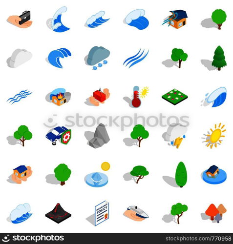 Storm icons set. Isometric style of 36 storm vector icons for web isolated on white background. Storm icons set, isometric style