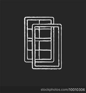 Storm windows chalk white icon on black background. Extra wind protection. Providing extensive insulation. Air leakage reduction. Weather insulation. Isolated vector chalkboard illustration. Storm windows chalk white icon on black background