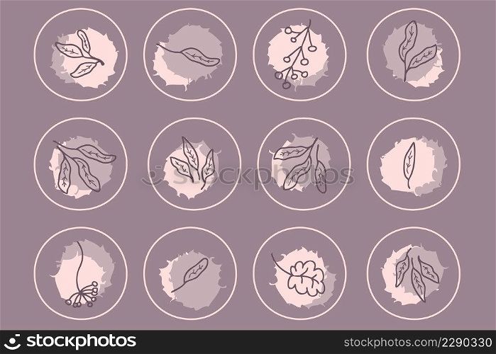 Story highlight icons set collection of continuous line flowers. Logo for boutique, floral shop, eco product. Hand drawn vector illustration for decor and design.