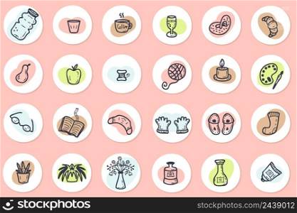 Story highlight icons set. Hand drawn vector elements for decor and design.