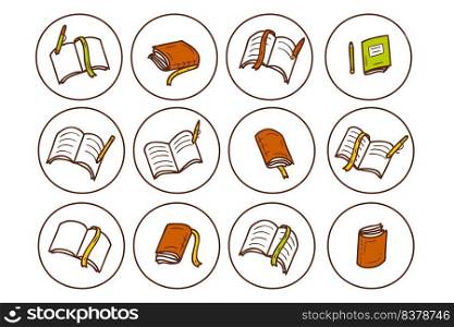 Story highlight set of school books and textbooks icons. Learning and education symbol doodle set. Hand drawn vector illustration.