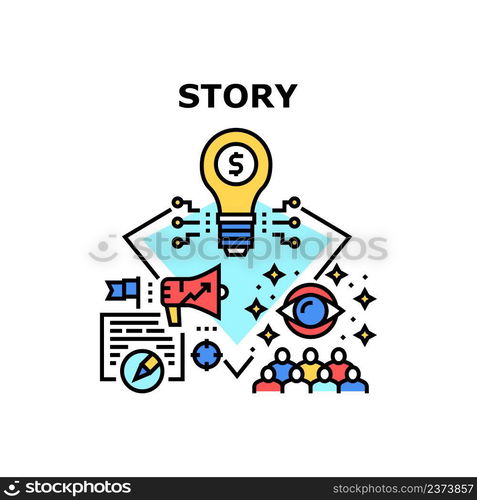 Story Of Success Vector Icon Concept. Businessman Story Of Success, Business Idea And Startup. Entrepreneur History Of Successful Goal Achievement And Project Or Trademark Color Illustration. Story Of Success Vector Concept Color Illustration