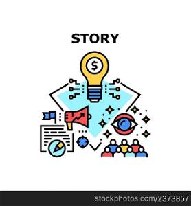 Story Of Success Vector Icon Concept. Businessman Story Of Success, Business Idea And Startup. Entrepreneur History Of Successful Goal Achievement And Project Or Trademark Color Illustration. Story Of Success Vector Concept Color Illustration