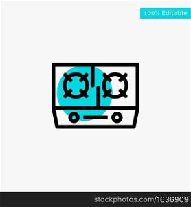 Stove, Gas, Kitchen, Cooking turquoise highlight circle point Vector icon