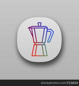 Stove top coffee maker app icon. Coffeemaker. Espresso maker. UI/UX user interface. Web or mobile application. Vector isolated illustration. Stove top coffee maker app icon