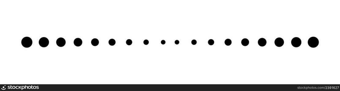 Straight dots line. Footer of dot line. Horizontal black dots pattern. Graphic dotted icon isolated on white background. Geometric point. Vector illustration.