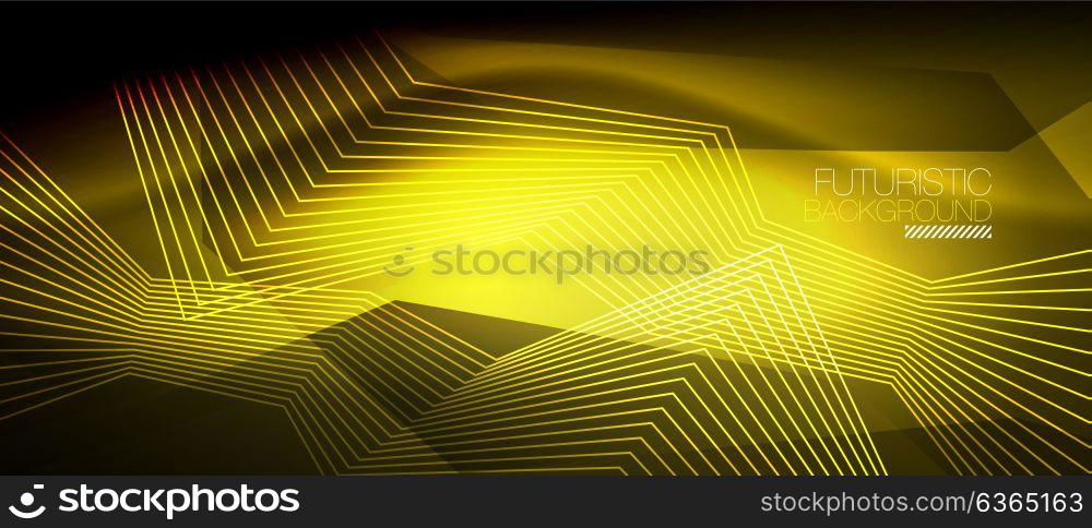 Straight neon lines. Straight neon lines in dark space, vector techno abstract template