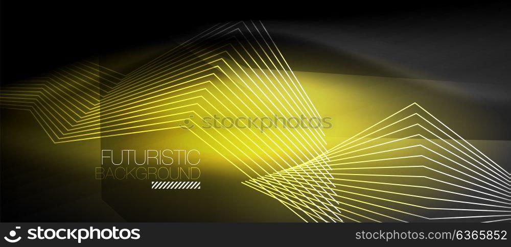 Straight neon lines. Straight neon lines in dark space, vector techno abstract template