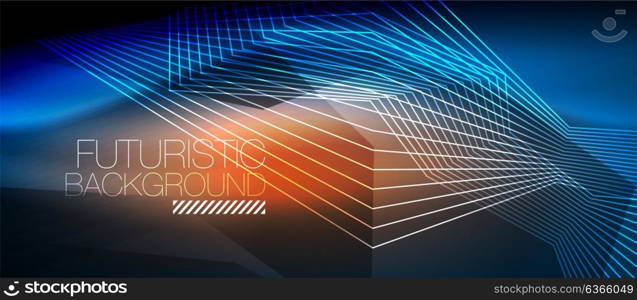 Straight neon lines. Straight neon lines in dark space, vector techno abstract template