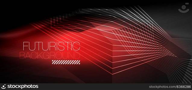 Straight neon lines. Straight neon lines in dark space, vector techno abstract template