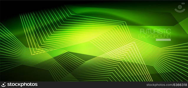 Straight neon lines. Straight neon lines in dark space, vector techno abstract template