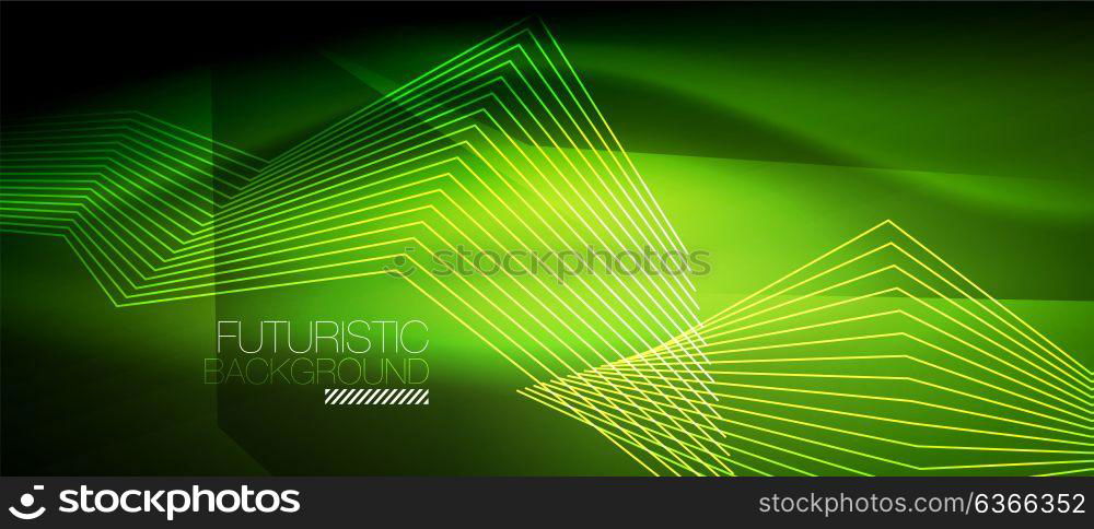 Straight neon lines. Straight neon lines in dark space, vector techno abstract template