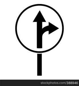 Straight or right turn ahead road sign icon. Simple illustration of straight or right turn ahead sign vector icon for web. Straight or right turn ahead road sign icon