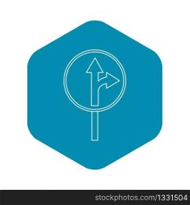 Straight or right turn ahead traffic sign icon. Outline illustration of straight or right turn ahead vector icon for web. Straight or right turn ahead traffic sign icon