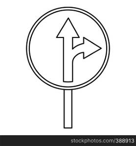 Straight or right turn ahead traffic sign icon. Outline illustration of straight or right turn ahead vector icon for web. Straight or right turn ahead traffic sign icon
