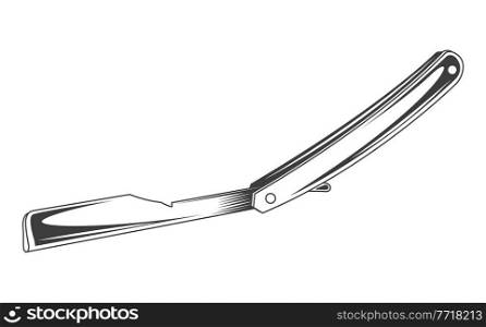 Straight razor icon. Shaver tool with dangerous blade. Vintage flat shaving razor icon from hygiene collection isolated on white background. Personal hygiene item, hairdresser or barber shop tool. Straight razor icon. Shaver tool with dangerous blade. Vintage flat shaving razor icon for hygiene