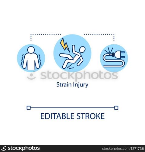 Strain injury, tendon traumatism concept icon. Anatomical abnormality, paralysis, cerebral contusion idea thin line illustration. Vector isolated outline RGB color drawing. Editable stroke