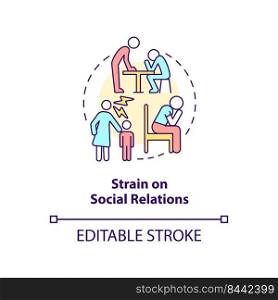 Strain on social relations concept icon. Negative effect of overcrowding abstract idea thin line illustration. Isolated outline drawing. Editable stroke. Arial, Myriad Pro-Bold fonts used. Strain on social relations concept icon