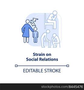 Strain on social relations light blue concept icon. Negative effect of overcrowding abstract idea thin line illustration. Isolated outline drawing. Editable stroke. Arial, Myriad Pro-Bold fonts used. Strain on social relations light blue concept icon