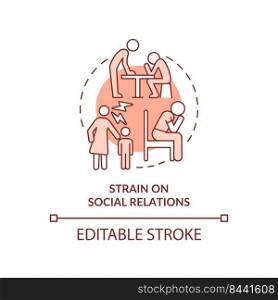 Strain on social relations terracotta concept icon. Negative effect of overcrowding abstract idea thin line illustration. Isolated outline drawing. Editable stroke. Arial, Myriad Pro-Bold fonts used. Strain on social relations terracotta concept icon