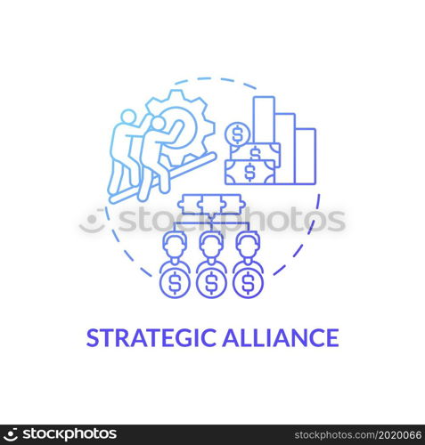 Strategic alliance blue gradient concept icon. External expansion abstract idea thin line illustration. Companies cooperation, partnership. Joint project. Vector isolated outline color drawing. Strategic alliance blue gradient concept icon