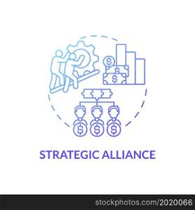 Strategic alliance blue gradient concept icon. External expansion abstract idea thin line illustration. Companies cooperation, partnership. Joint project. Vector isolated outline color drawing. Strategic alliance blue gradient concept icon