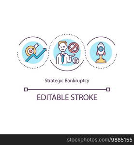 Strategic bankruptcy concept icon. Manipulative debt reduction idea thin line illustration. Avoiding heavy legal judgements. Vector isolated outline RGB color drawing. Editable stroke. Strategic bankruptcy concept icon