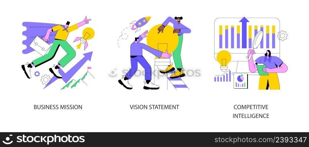 Strategic business planning abstract concept vector illustration set. Business mission, vision statement, competitive intelligence, goals and philosophy, brand success, loyalty abstract metaphor.. Strategic business planning abstract concept vector illustrations.