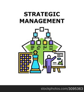 Strategic Management Vector Icon Concept. Strategic Management Business Occupation For Presenting Financial And Sale Company Strategy. Manager Businessman Professional Vision Color Illustration. Strategic Management Vector Concept Illustration