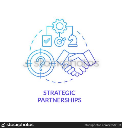 Strategic partnerships blue gradient concept icon. Cooperation process. Business development abstract idea thin line illustration. Isolated outline drawing. Myriad Pro-Bold font used. Strategic partnerships blue gradient concept icon