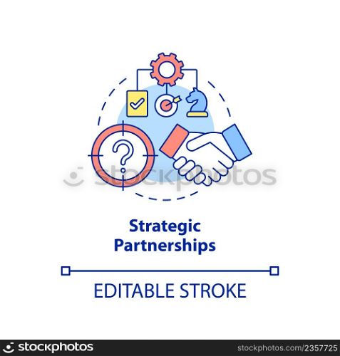 Strategic partnerships concept icon. Cooperation process. Business development abstract idea thin line illustration. Isolated outline drawing. Editable stroke. Arial, Myriad Pro-Bold fonts used. Strategic partnerships concept icon