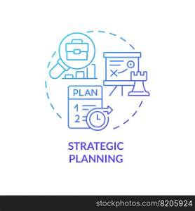 Strategic planning blue gradient concept icon. Long term decisions and goals. Organization type abstract idea thin line illustration. Isolated outline drawing. Myriad Pro-Bold font used. Strategic planning blue gradient concept icon