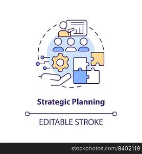 Strategic planning concept icon. Determine goals and objectives. IT staffing model abstract idea thin line illustration. Isolated outline drawing. Editable stroke. Arial, Myriad Pro-Bold fonts used. Strategic planning concept icon