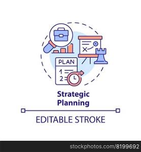 Strategic planning concept icon. Long term decisions. Organization type abstract idea thin line illustration. Isolated outline drawing. Editable stroke. Arial, Myriad Pro-Bold fonts used. Strategic planning concept icon