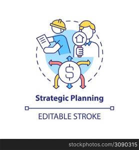 Strategic planning concept icon. Type of planning abstract idea thin line illustration. Reviewing organization direction. Isolated outline drawing. Editable stroke. Arial, Myriad Pro-Bold fonts used. Strategic planning concept icon