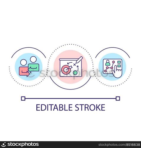 Strategic planning process loop concept icon. Coordinating with colleagues abstract idea thin line illustration. Team management. Isolated outline drawing. Editable stroke. Arial font used. Strategic planning process loop concept icon
