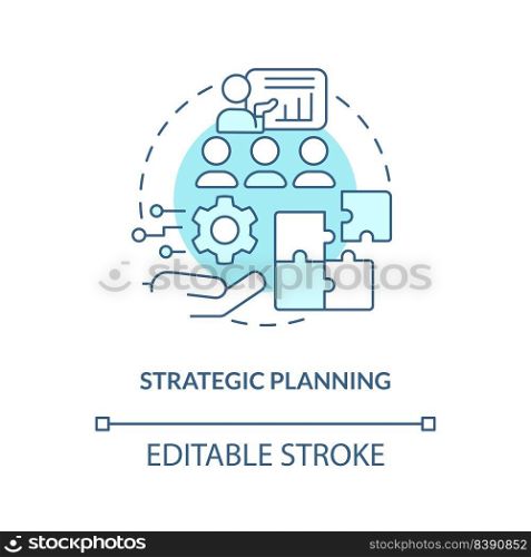 Strategic planning turquoise concept icon. Determine goals, objectives. IT staffing abstract idea thin line illustration. Isolated outline drawing. Editable stroke. Arial, Myriad Pro-Bold fonts used. Strategic planning turquoise concept icon