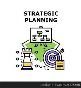 Strategic Planning Vector Icon Concept. Financial Strategic Planning And Presentation Of Company Work, Developing And Organization Strategy Plan For Successful Goal Achievement Color Illustration. Strategic Planning Vector Concept Illustration