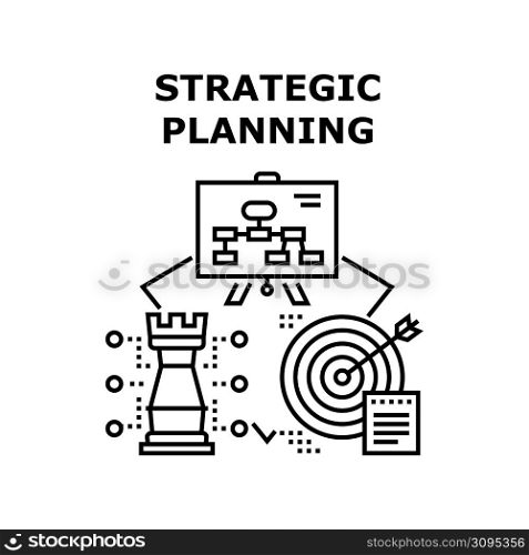 Strategic Planning Vector Icon Concept. Financial Strategic Planning And Presentation Of Company Work, Developing And Organization Strategy Plan For Successful Goal Achievement Black Illustration. Strategic Planning Vector Concept Illustration