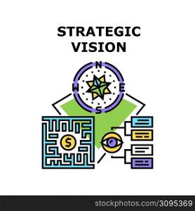 Strategic Vision Vector Icon Concept. Businessman Strategic Vision For Earning Money And Successful Goal Achievement. Searching Direction From Labyrinth And Solving Problem Color Illustration. Strategic Vision Vector Concept Color Illustration
