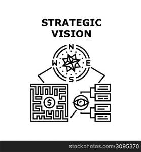Strategic Vision Vector Icon Concept. Businessman Strategic Vision For Earning Money And Successful Goal Achievement. Searching Direction From Labyrinth And Solving Problem Black Illustration. Strategic Vision Vector Concept Color Illustration