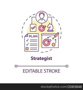 Strategist concept icon. Digital marketing sphere profession abstract idea thin line illustration. Isolated outline drawing. Editable stroke. Roboto-Medium, Myriad Pro-Bold fonts used. Strategist concept icon