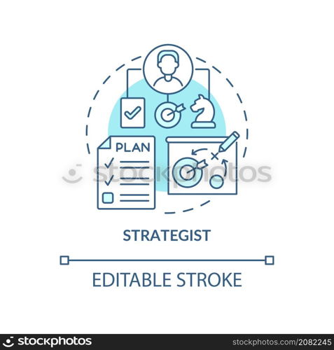 Strategist turquoise concept icon. Digital marketing specialist abstract idea thin line illustration. Isolated outline drawing. Editable stroke. Roboto-Medium, Myriad Pro-Bold fonts used. Strategist turquoise concept icon