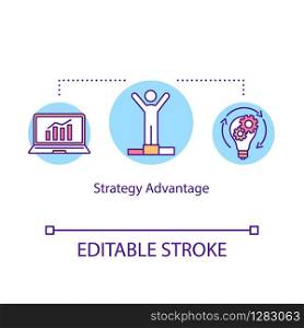 Strategy advantage concept icon. Business project managing thin line illustration. Startup development, company growth. Management skills. Vector isolated outline RGB color drawing. Editable stroke