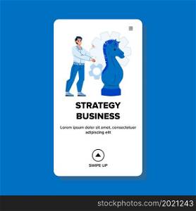 Strategy Business Thinking Businessman Vector. Young Man Think Strategy Business Idea And Planning Startup Project. Character Boy Development Processing Web Flat Cartoon Illustration. Strategy Business Thinking Businessman Vector