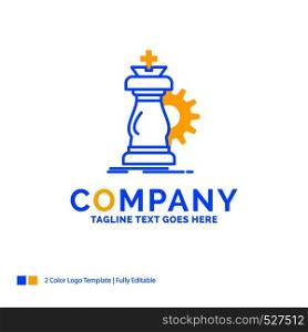 strategy, chess, horse, knight, success Blue Yellow Business Logo template. Creative Design Template Place for Tagline.