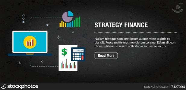 Strategy finance concept banner internet with icons in vector. Web banner template for website, banner internet for mobile design and social media apps. Business and communication layout with icons.