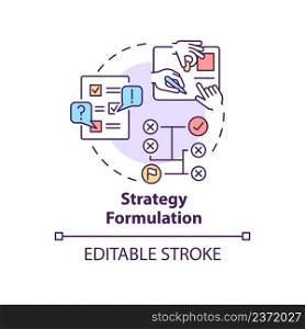 Strategy formulation concept icon. Plan implementation. Social planning stage abstract idea thin line illustration. Isolated outline drawing. Editable stroke. Arial, Myriad Pro-Bold fonts used. Strategy formulation concept icon