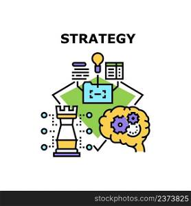 Strategy Plan Vector Icon Concept. Businessman Brainstorming And Developing Strategy Plan, Thinking For Solve Problem And Planning Goal Achievement. Idea For Startup Business Color Illustration. Strategy Plan Vector Concept Color Illustration